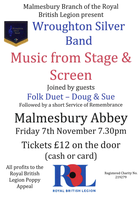 Malmesbury Branch of the Royal British Legion presents Wroughton Silver Band- Music from Stage & Screen 